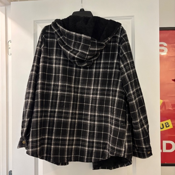 Amazon Dokotoo Womens Plaid Shacket Jacket Long Sleeve Button Down Fleece Hooded - Picture 8 of 9